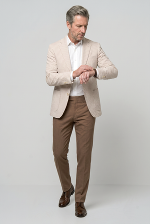 Striped English Seersucker Blazer - Tan
