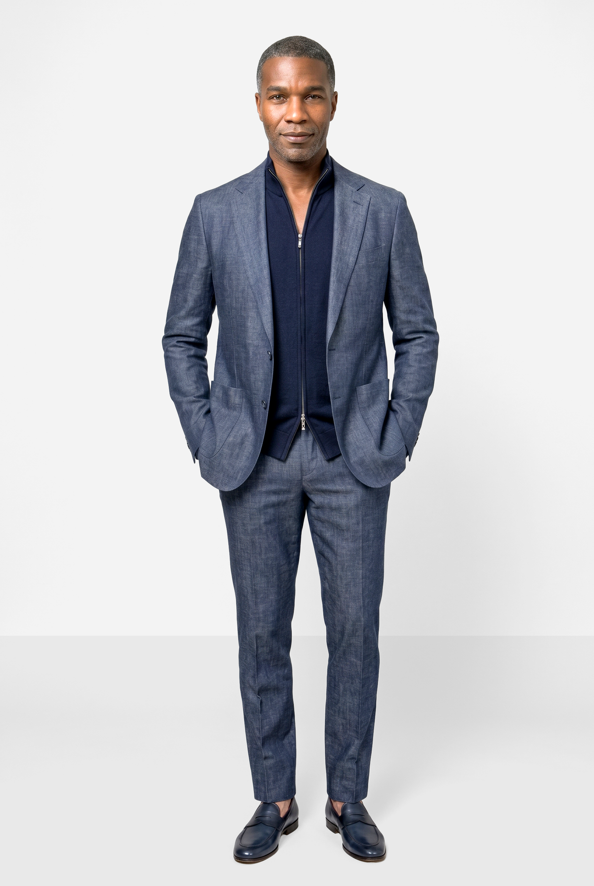 Solbiati Linen Herringbone Suit - Steal Blue