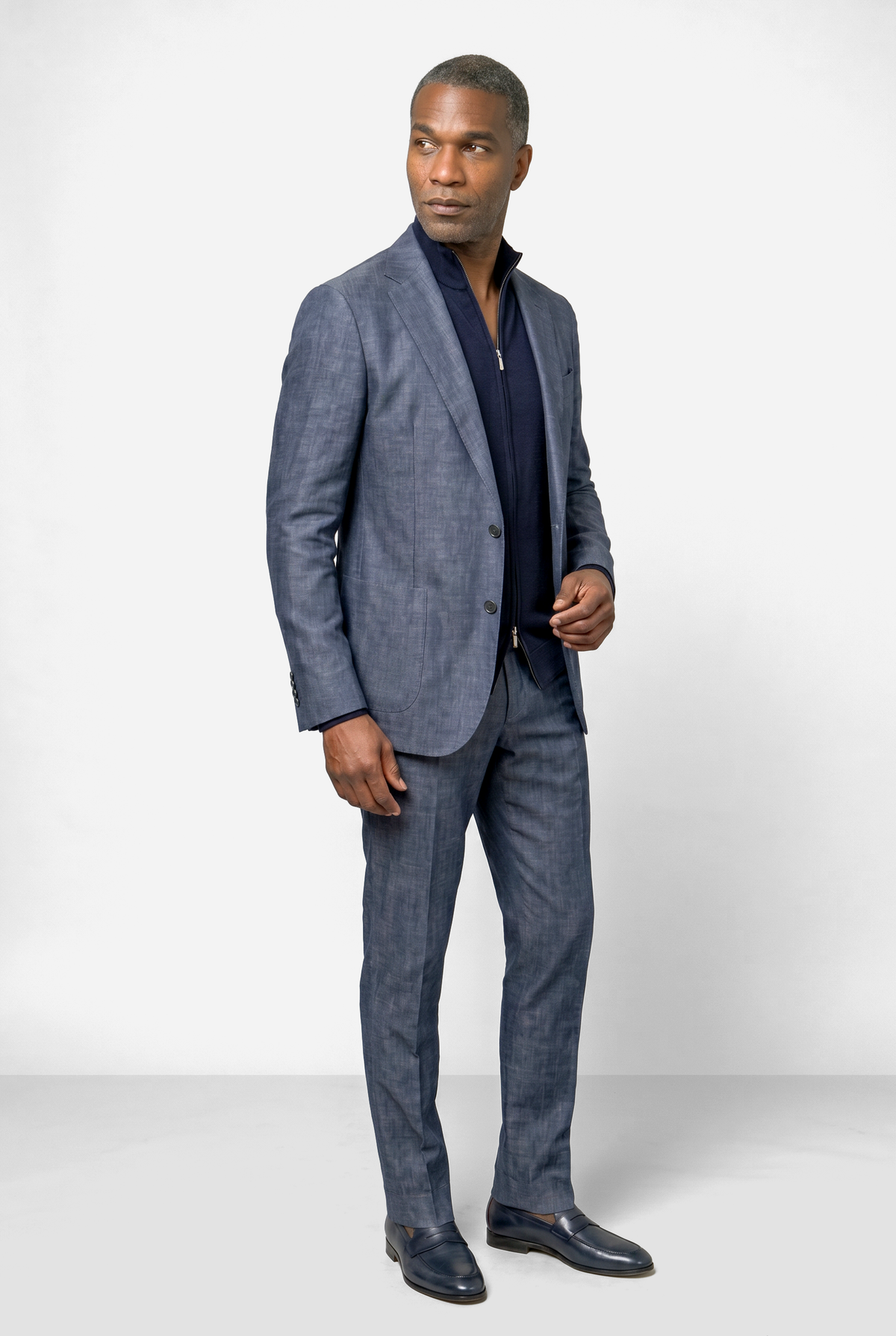 Solbiati Linen Herringbone Suit - Steal Blue