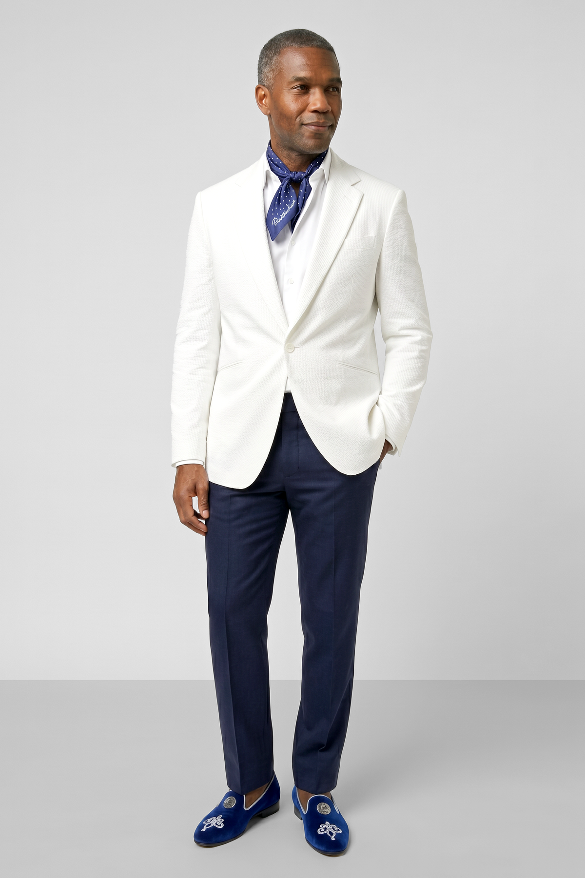 Striped English Seersucker Blazer - White