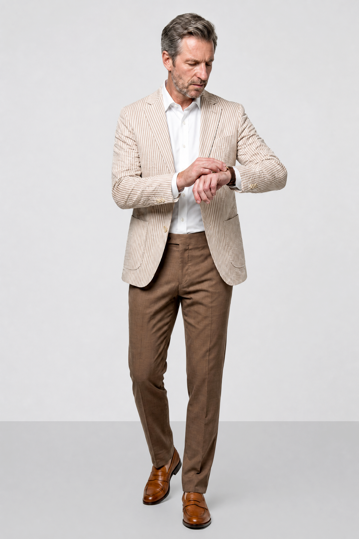 Striped English Seersucker Blazer - Tan
