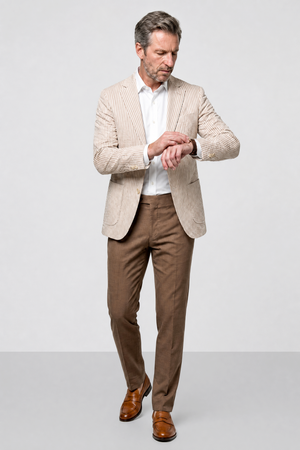Striped English Seersucker Blazer - Tan