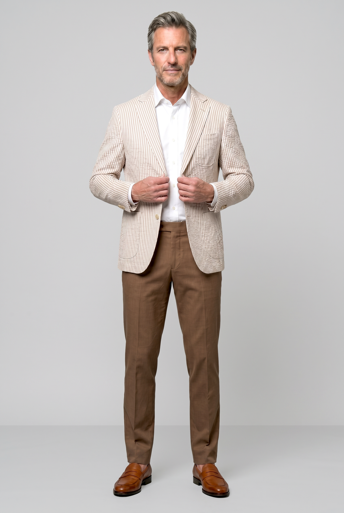 Striped English Seersucker Blazer - Tan