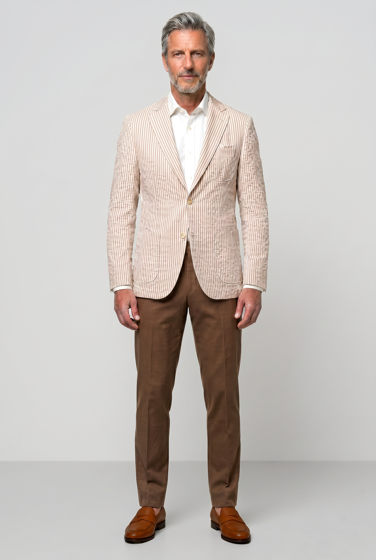 Striped English Seersucker Blazer - Tan