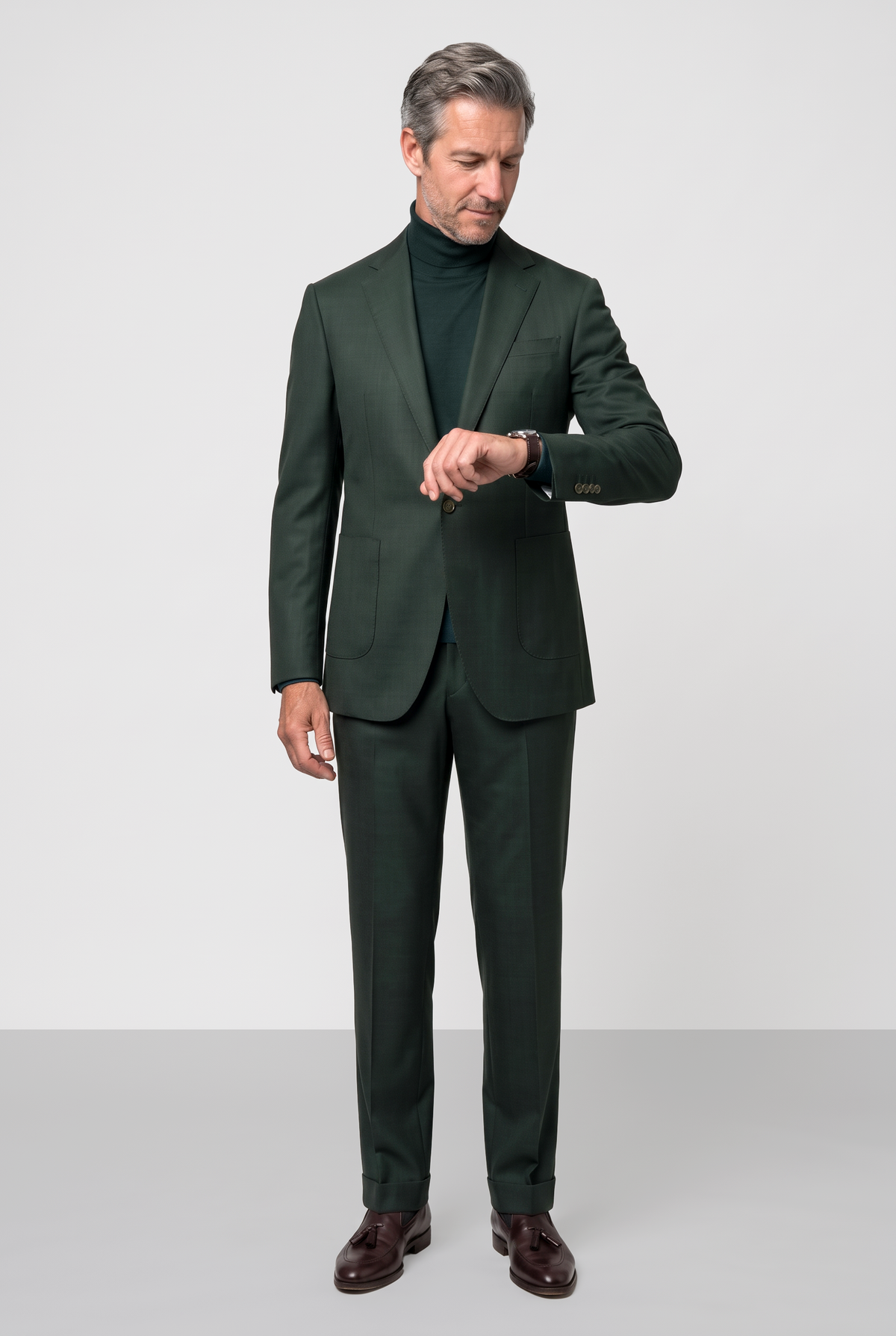 Dugdale English Earth Tone Cool Wool Suit — Forest Green