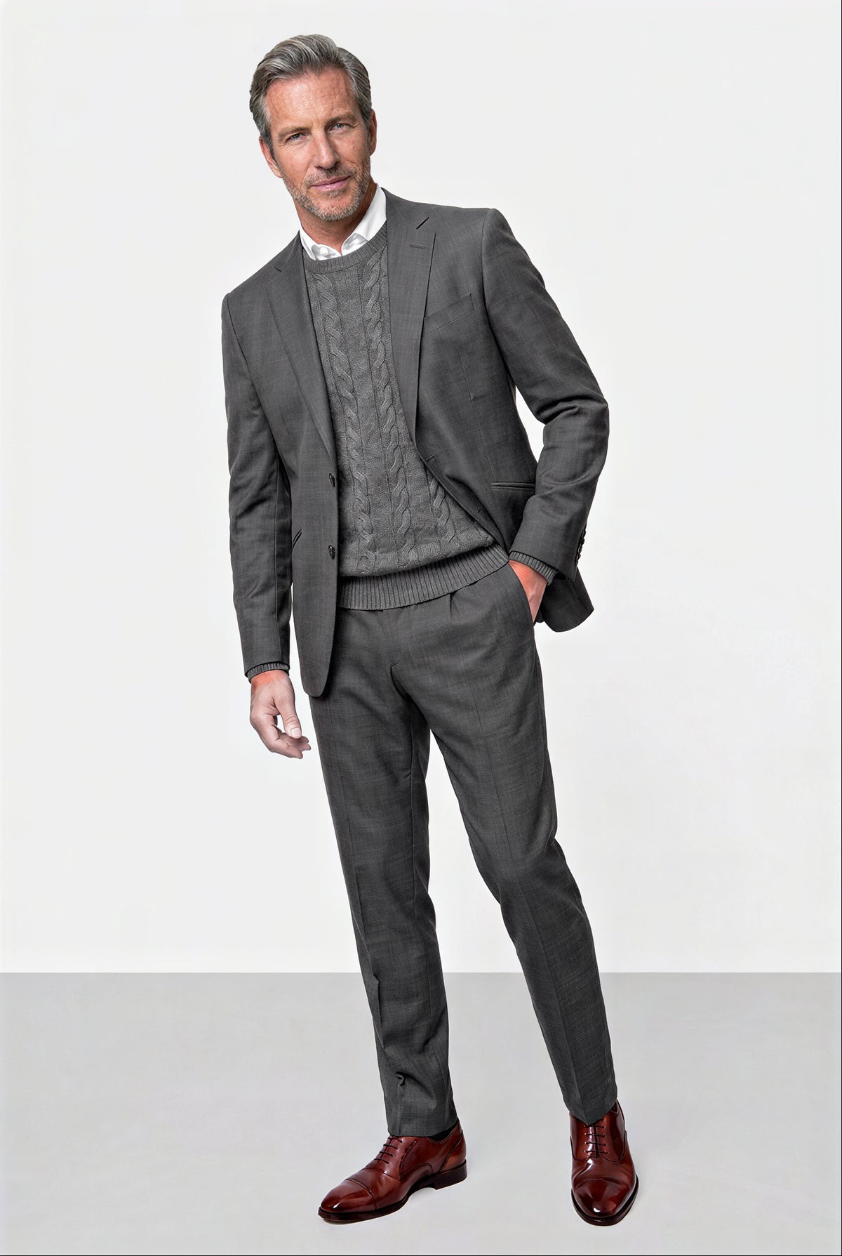 Solid Plain Weave Suit — Medium Gray