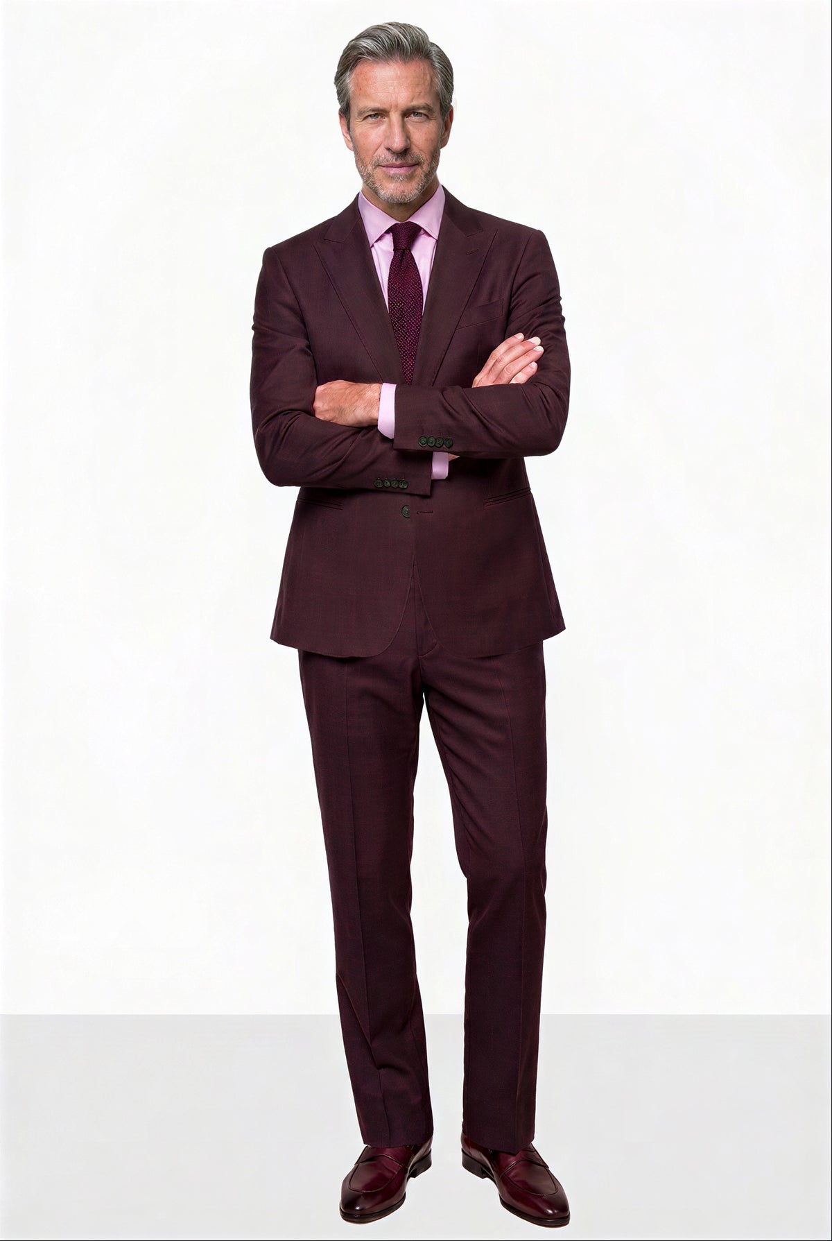English Solid Mohair Suit — Burgundy