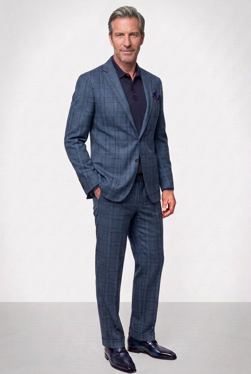 Italian Tonal Glen Plaid — Steel Blue