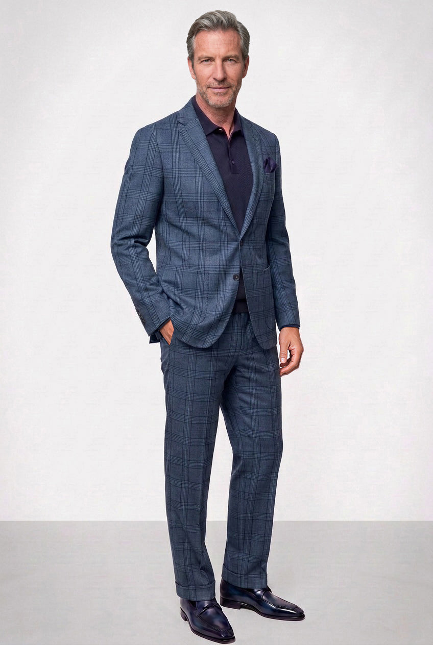 Italian Tonal Glen Plaid — Steel Blue