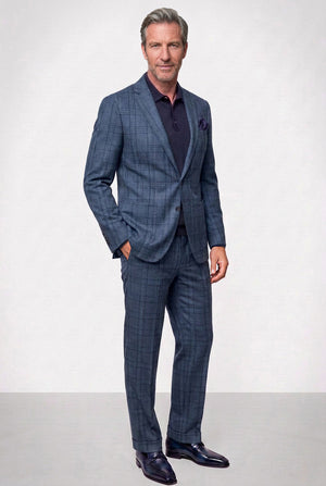 Italian Tonal Glen Plaid — Steel Blue