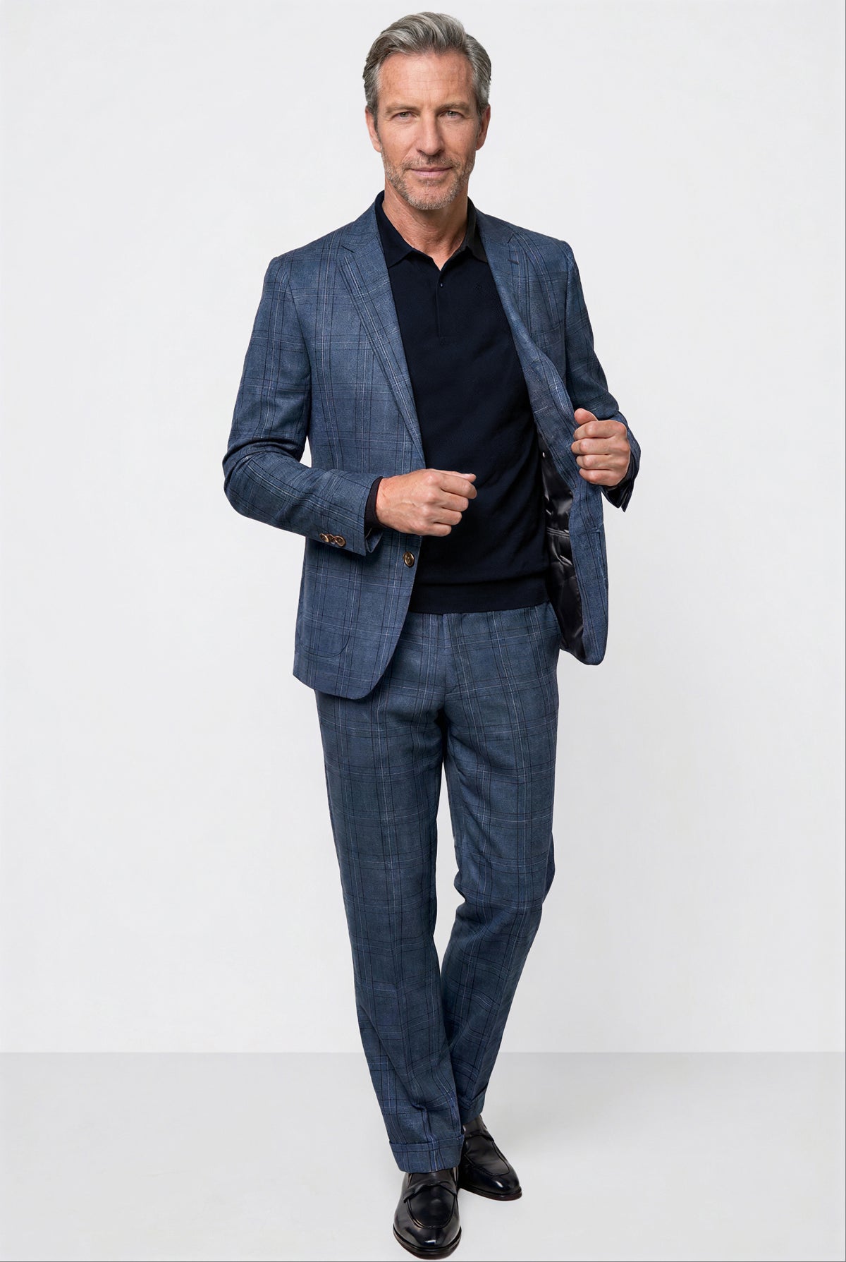 Italian Tonal Glen Plaid — Steel Blue