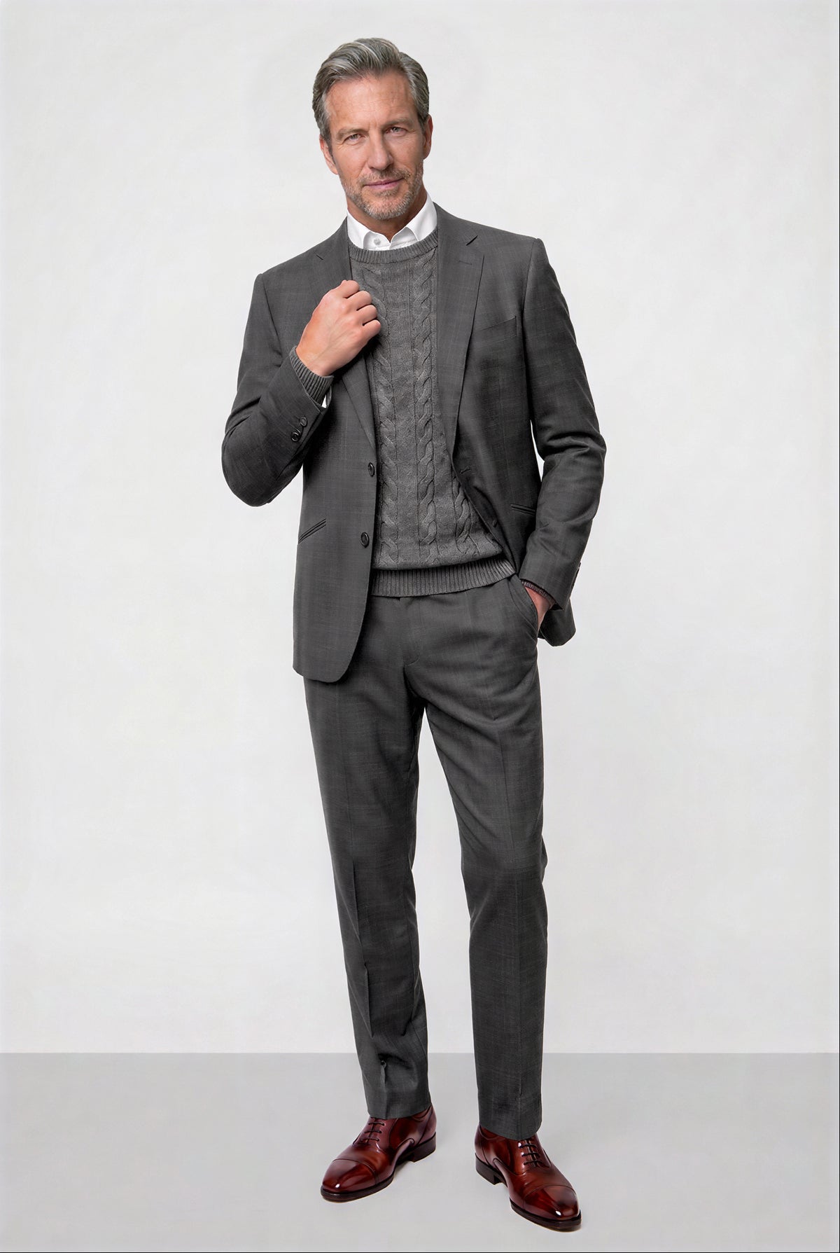 Solid Plain Weave Suit — Medium Gray