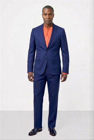 Solid Fine Textured Weave Suit — Indigo Blue