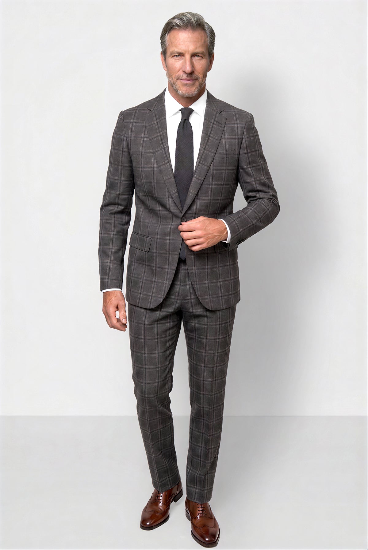 Bold Check 130s Suit — Gray