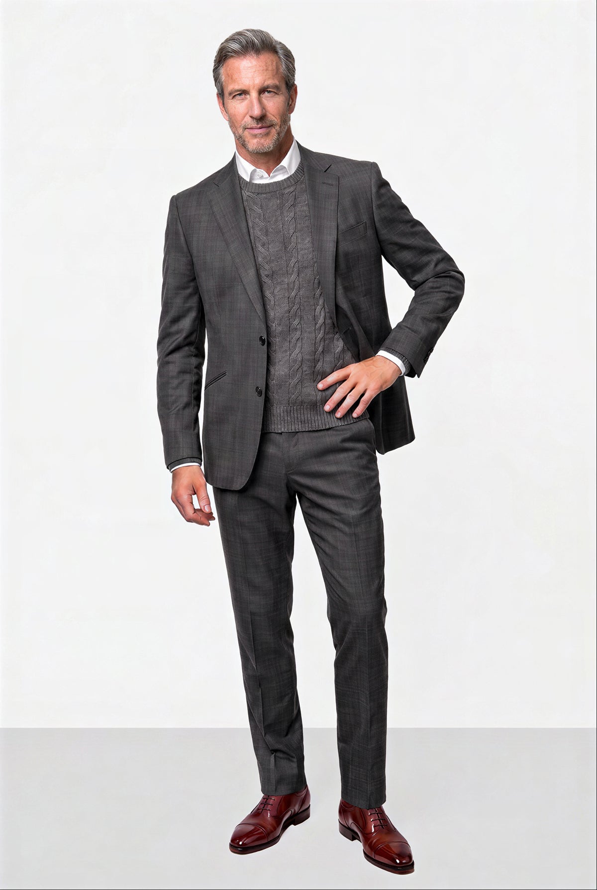 Solid Plain Weave Suit — Medium Gray