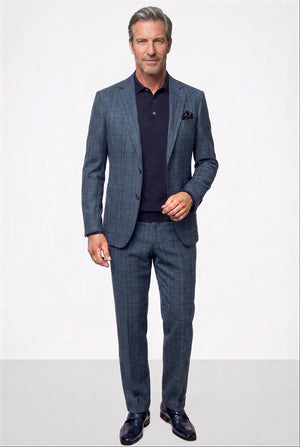 Italian Tonal Glen Plaid — Steel Blue