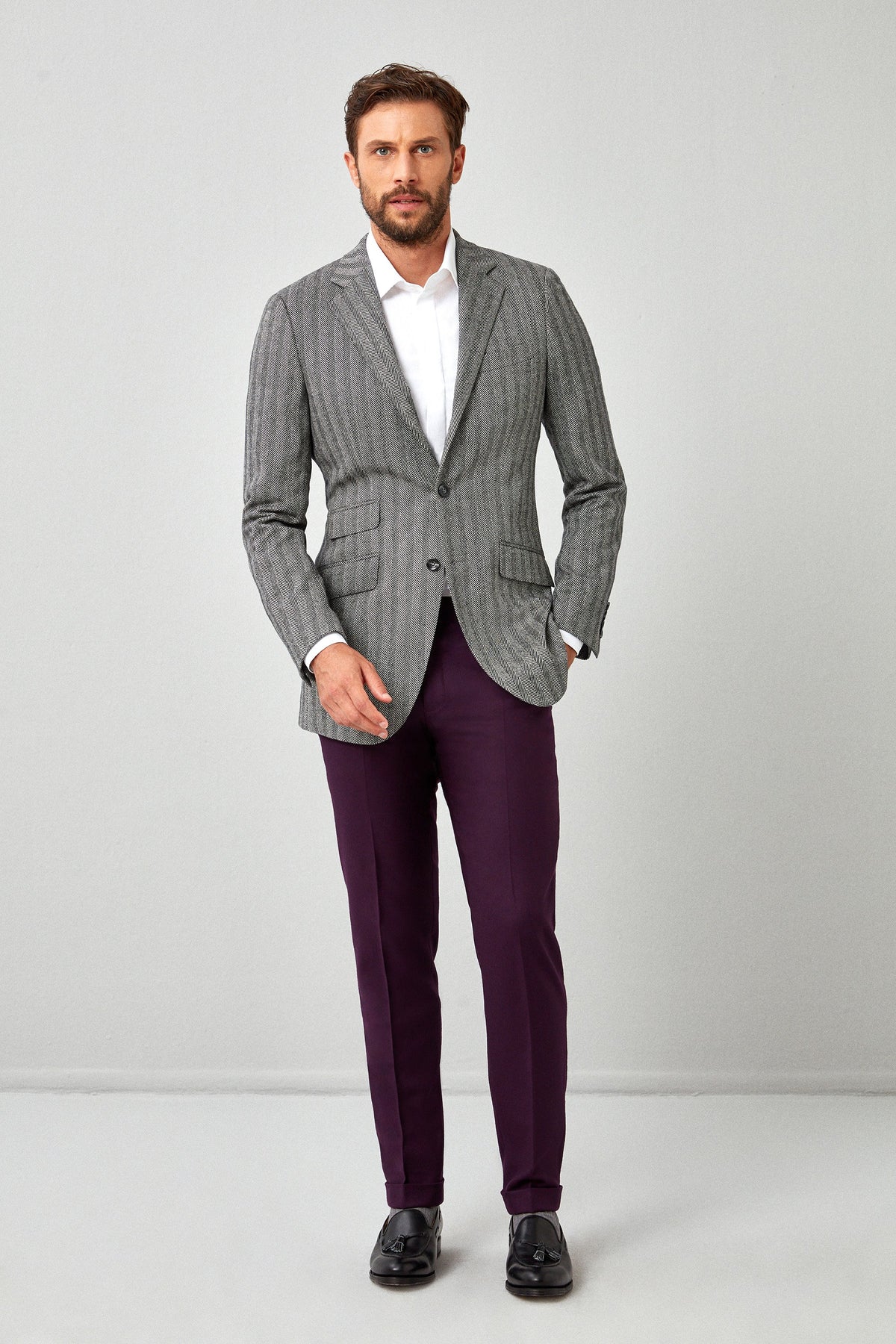 English Dark Purple Flannel Trousers