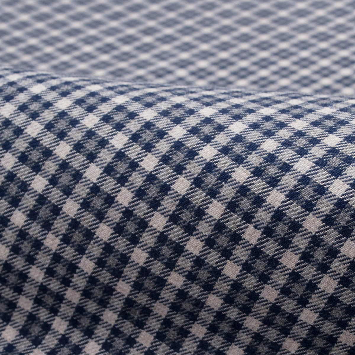 Navy and White Check Melange Flannel