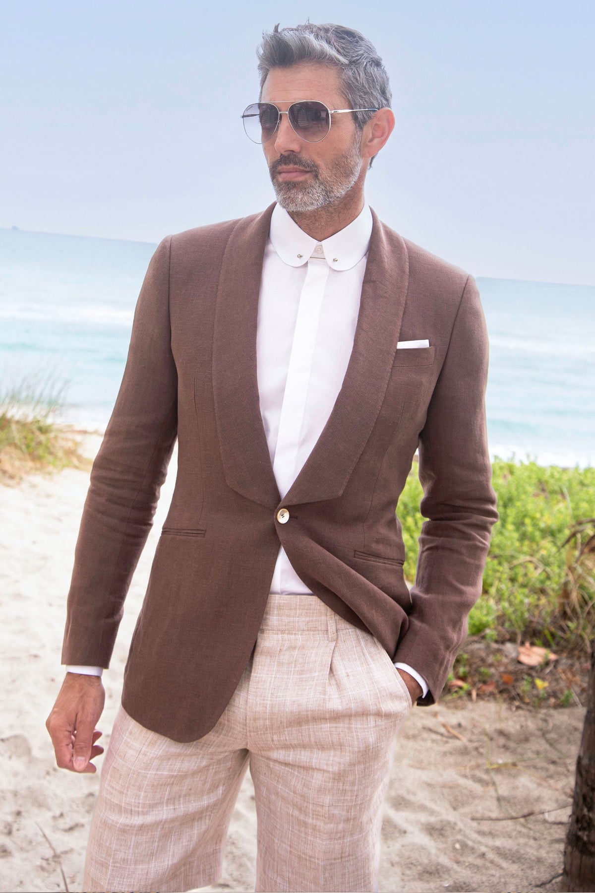 English Solid Linen Tux Jacket