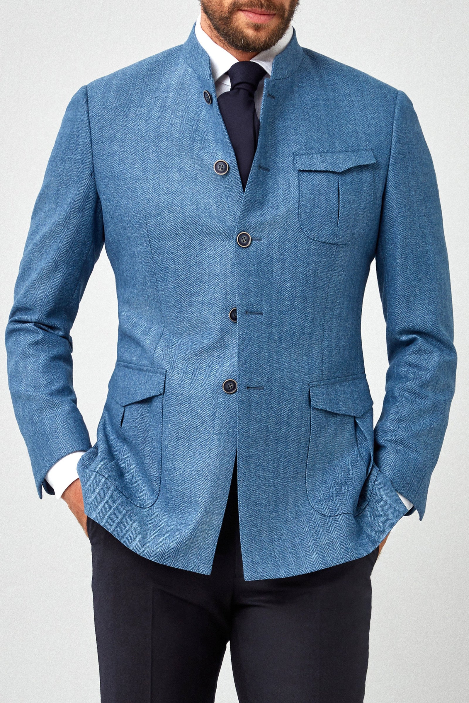 Italian Herringbone Mandarin Jacket
