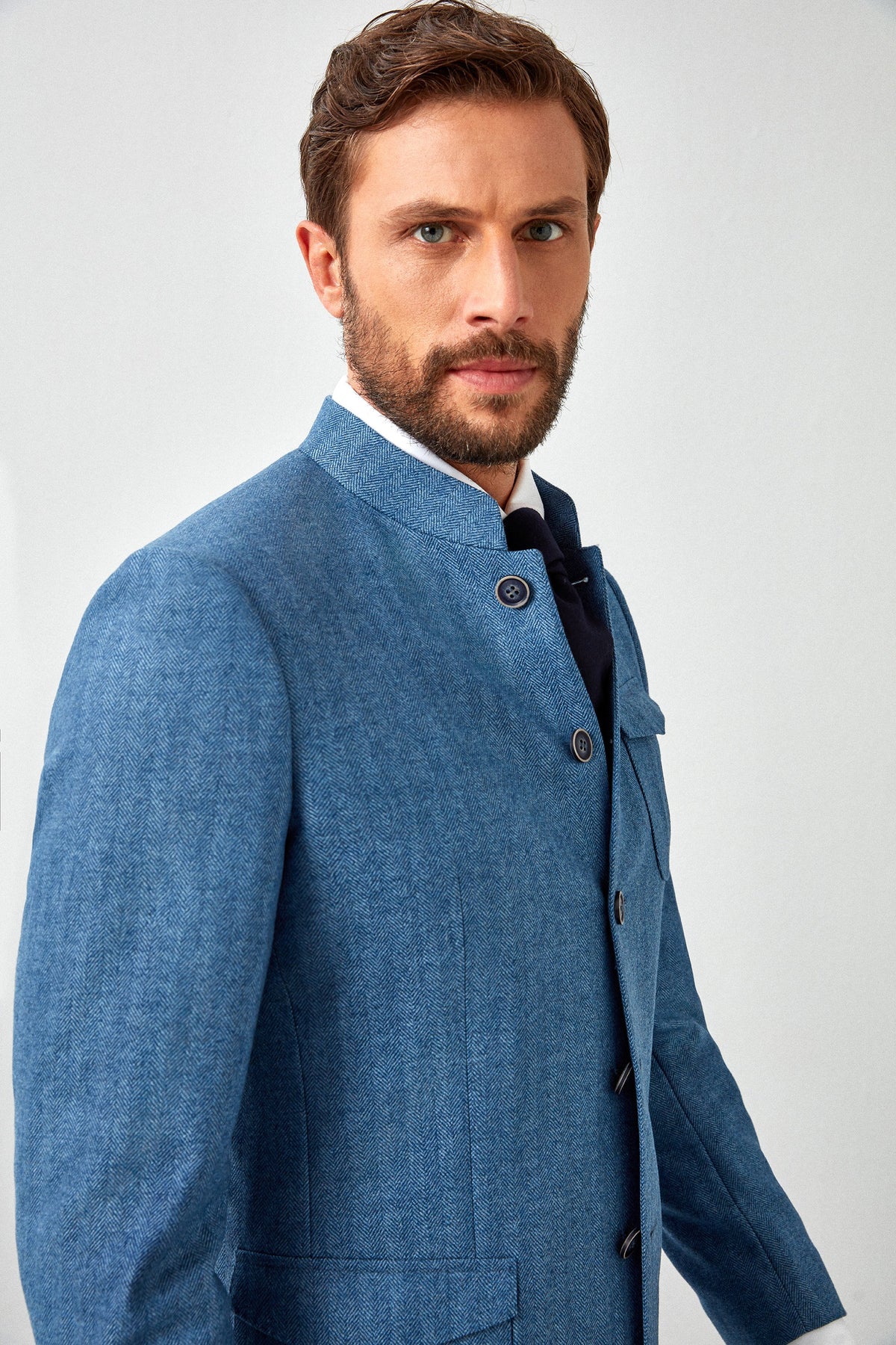 Italian Herringbone Mandarin Jacket