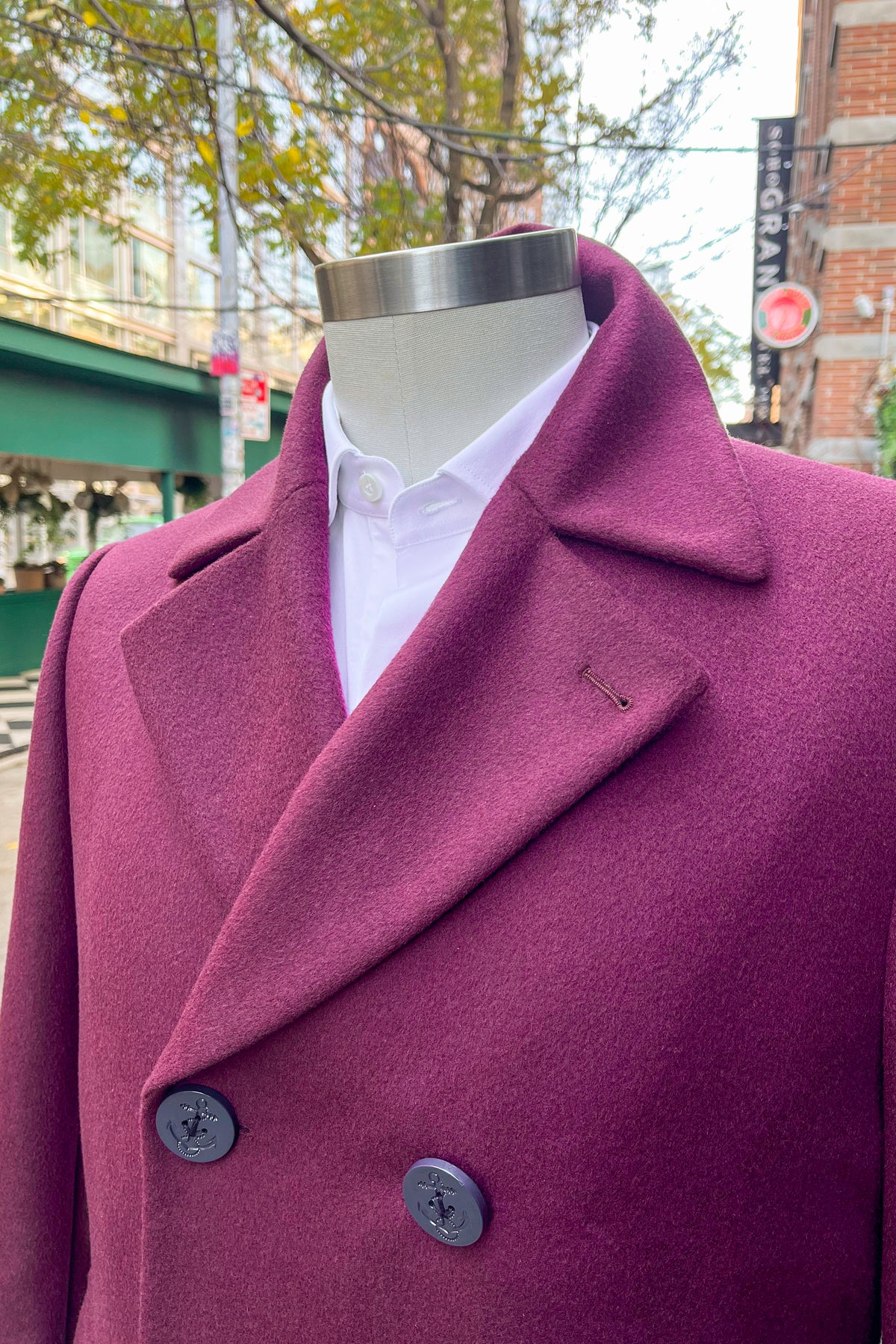 Classic Wool & Cashmere Pea Coat with Anchor Buttons