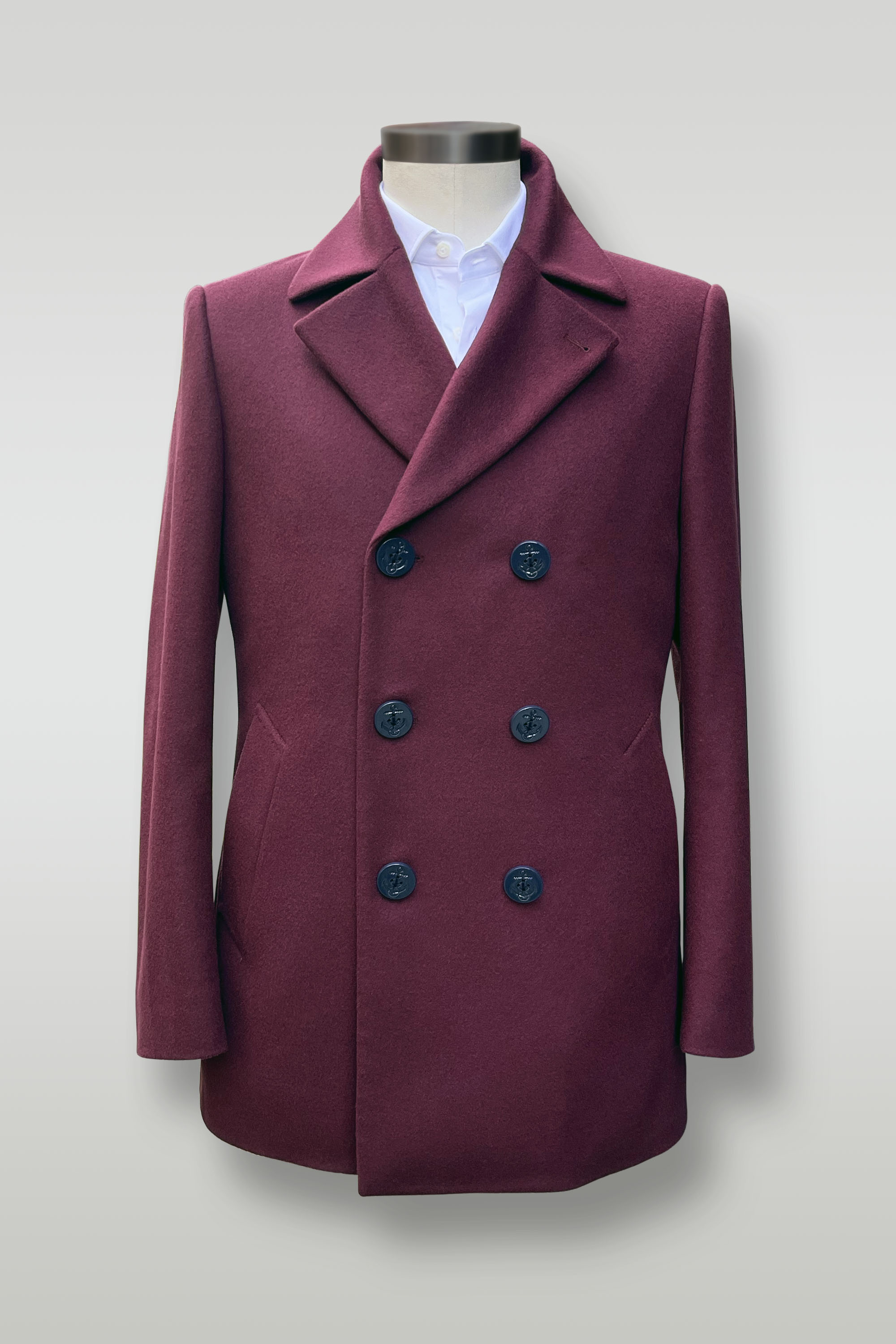 Classic Wool & Cashmere Pea Coat with Anchor Buttons