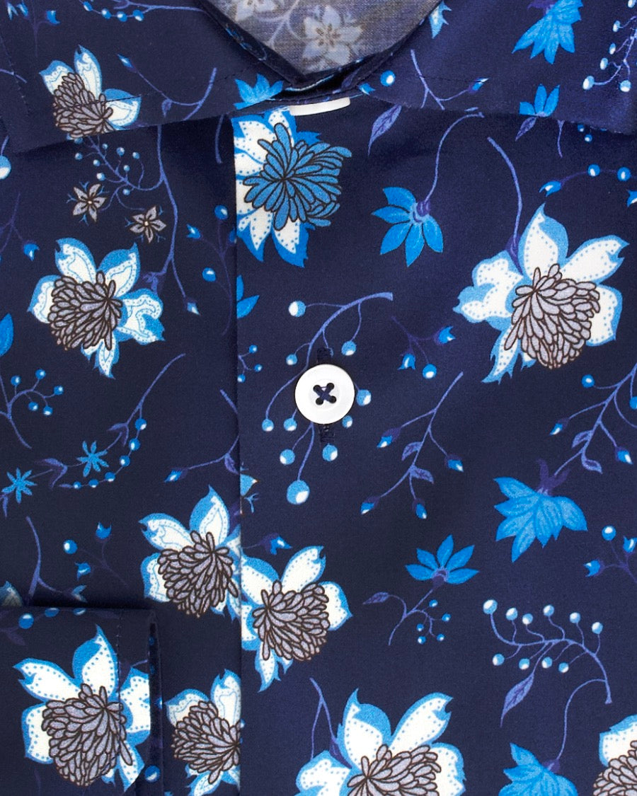White & Blue on Navy Floral Print