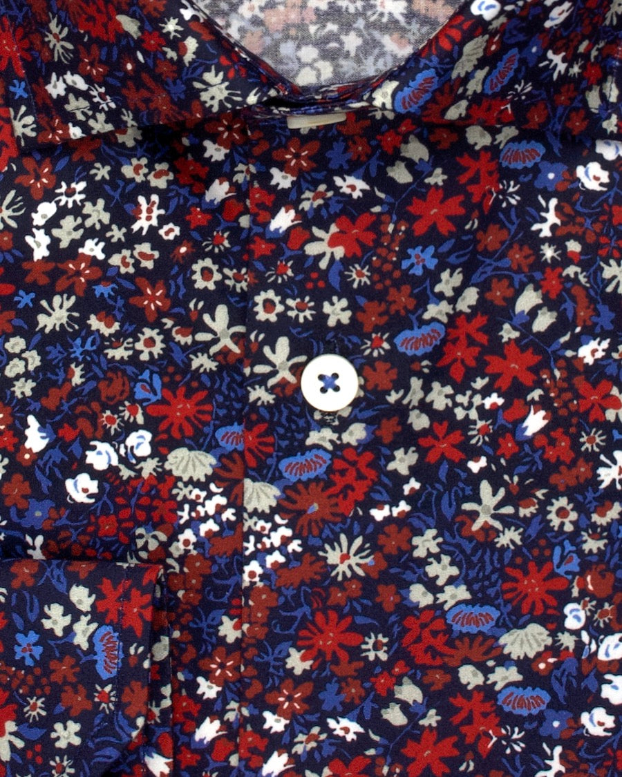 Red and Blue on Navy Print