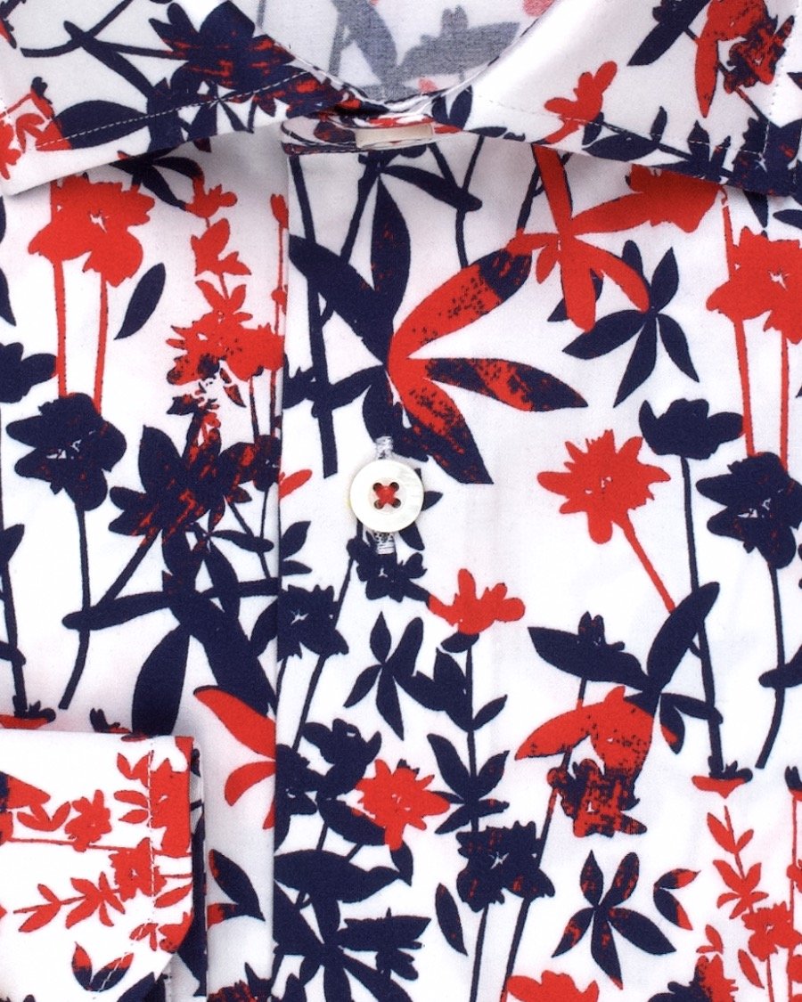 Navy and Red Bamboo Print